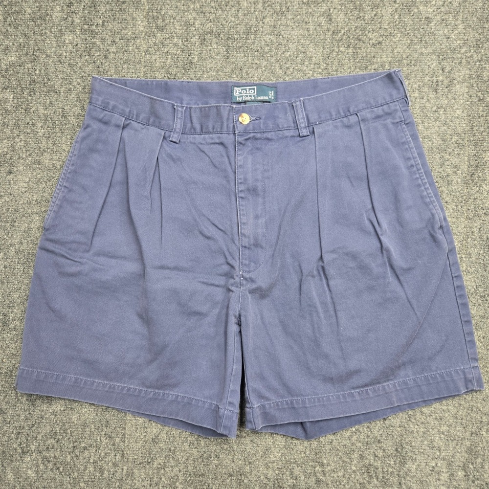 Vintage Polo Ralph Lauren Mens Size W34 Navy Blue Pleated Chino Shorts